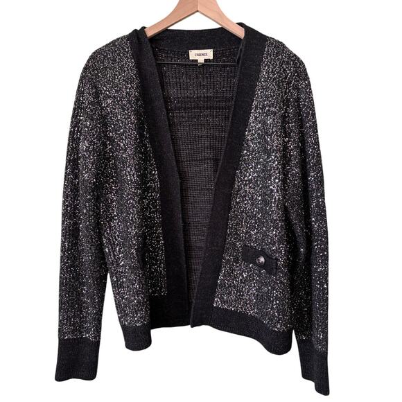 L’Agence Jinny Sequin Cardigan Black Metallic Knit Open Front Sweater - Picture 2 of 11